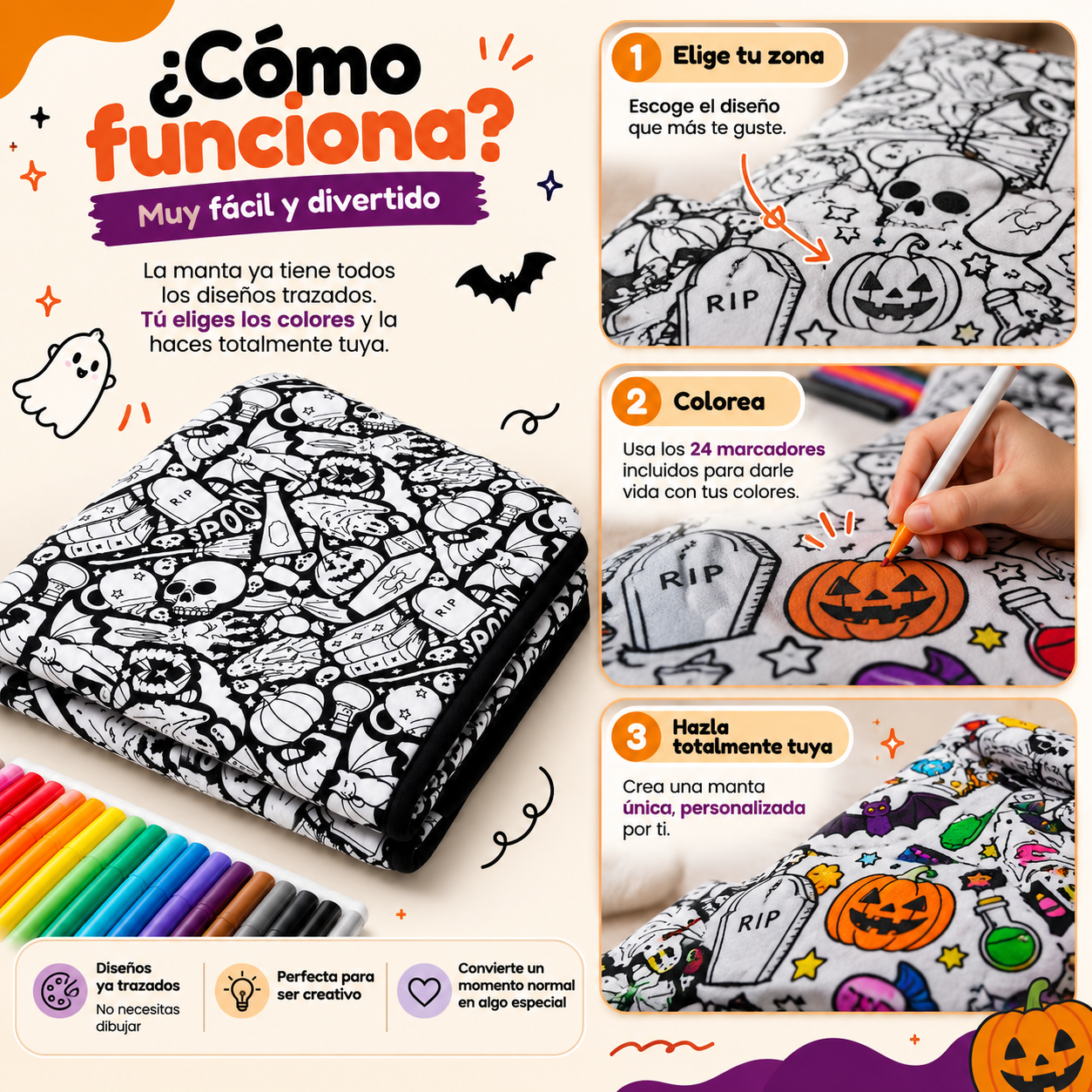 Manta Coloreable Reutilizable de Halloween