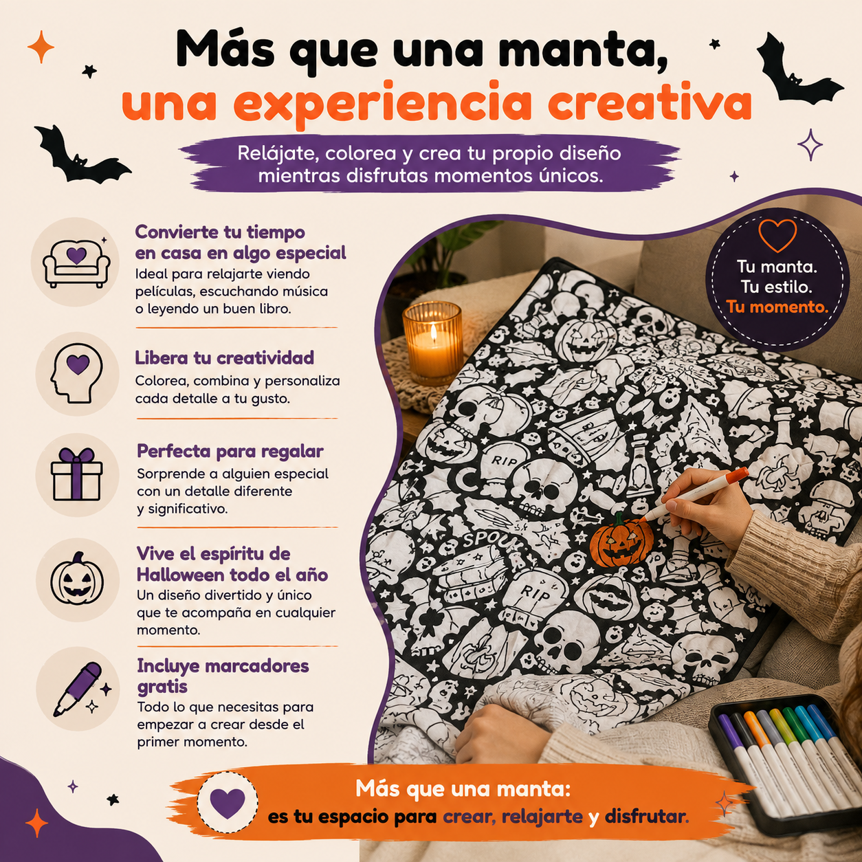 Manta Coloreable Reutilizable de Halloween